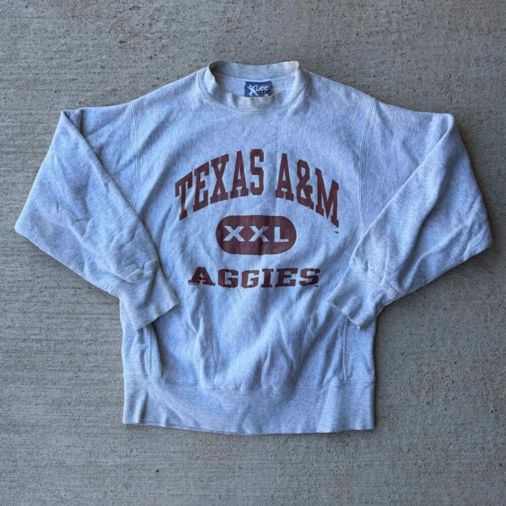 Vintage 90s Texas A&M Aggies Sweatshirt Lee Sport Reverse Weave Heather Grey L